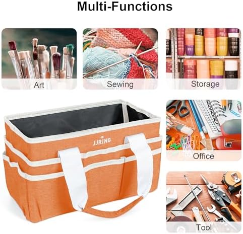 JJRING Craft Organizer Tote Bag Art Storage Caddy Orange | With Multiple Pockets For Sewing, Scrapbooking, School, Medical, And Office Supplies
