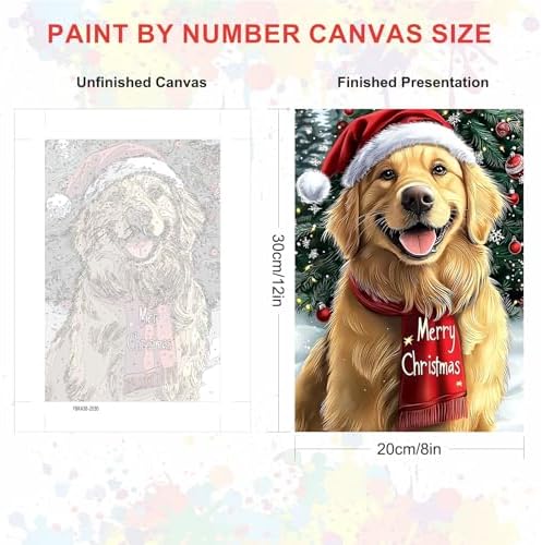 SENQAO Christmas Paint by Numbers for Adults Framed, Golden Retriever Adults' Paint-by-Number Kits, Adult Paint by Number Kits on Canvas, Acrylic Number Painting for Home Decor, 8x12in