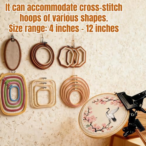 Embroidery Hoop Stand Holder - 360° Rotatable Adjustable Metal Table Clamp for Cross Stitchers,Hands-Free Sewing Needlework Stand,Fits 4–12 Inch Hoops,Portable Embroidery Stand with Protective Pads