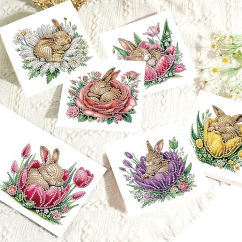 LSQFS 6Pcs Diamond Painting Greeting Cards, 5.9x11.81inch