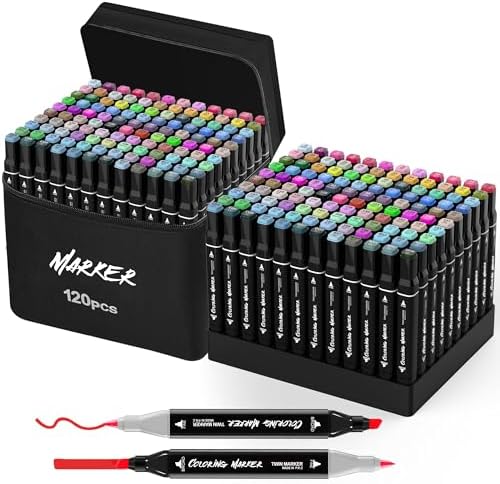 KJSHUANGTANG Alcohol Markers, 120 Colors Dual Tip Art Markers, Drawing, Coloring Marker for Sketching Adult Coloring