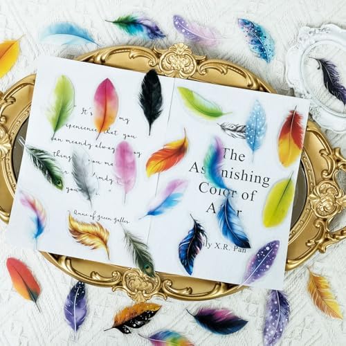 50 Pcs Feather Stickers Waterproof Graffiti for Scrapbooking