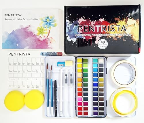 Travel Watercolor Paint Set, 48 Colors with Brushes & Water Paper