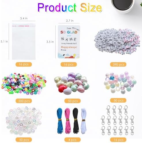 Tuhangcc 776 Pcs DIY Back to School Keychain Making Kit: Heart-Shaped Beads Adjustable Letter Alphabet Beads Strings, Gradient Brilliant Beads, 16 Charm Cards for Welcome First Day of School Gift