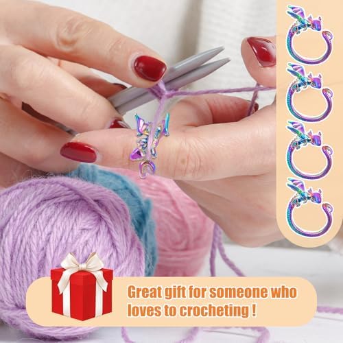 HUISUYTON 4PCS Adjustable Dragon Crochet Tension Ring for Finger(Colorful)
