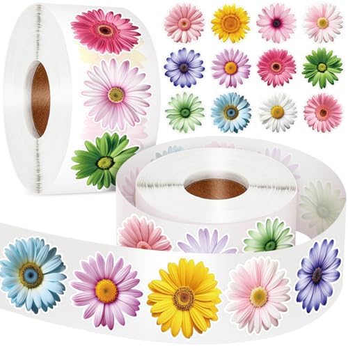 1200 PCS Daisy Stickers, 16 Styles Flower Stickers Roll