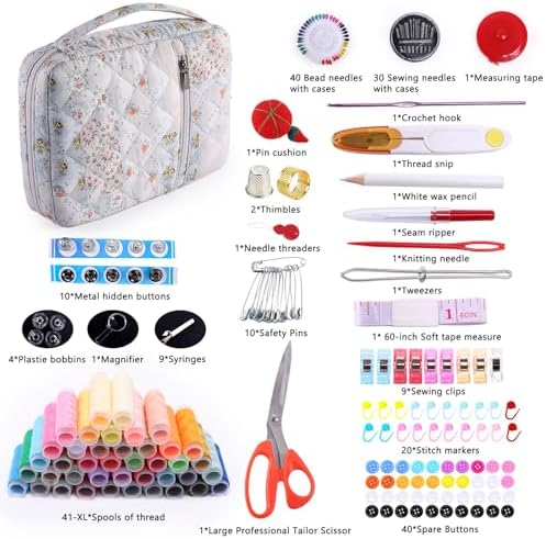 AMOIGEE Complete Sewing Kit for Adults with 230pcs Cute Sewing Supplies Kit