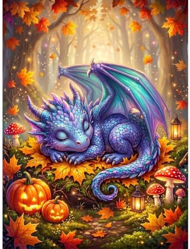 Forest Dragon Diamond Art Kits for Adults, Fall Fantasy Diamond Painting