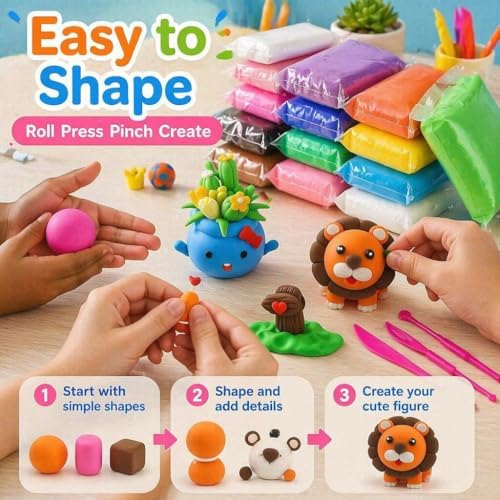 Air Dry Clay Kit for Kids – 36 Colors Non-Toxic Soft Modeling Clay Set