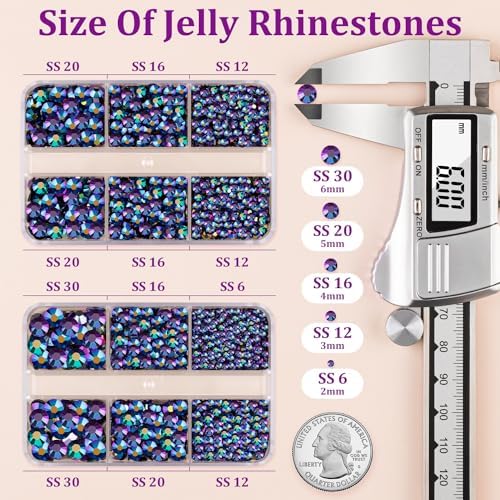 Resin Jelly Rhinestones for Crafting with B7000 Jewelry Glue, 2 Boxes Purplish Black AB Flatback Crystals with 2Pcs 10ml Glue, Bedazzling Non Hotfix Gems for DIY Tumblers Clothing Shoes Manicure