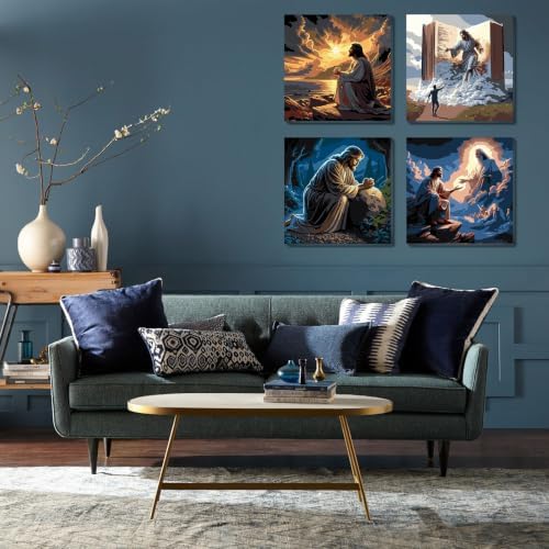 4 Pack Framed Paint By Numbers Kit for Adults, Jesus Paint By Number Kits