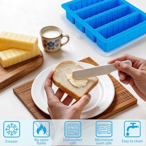 Sidosir 2 Pcs Butter Silicone Mold with Lid, Non-Stick Butter Mold Tray with Measurements for Chocolate and Homemade cakes, Ice, Butter Mold for Homemade Butter