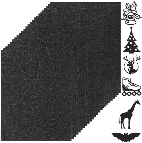 25 Sheets Black Glitter Cardstock 92lb Thick Sparkle Paper 8.5 x 11in