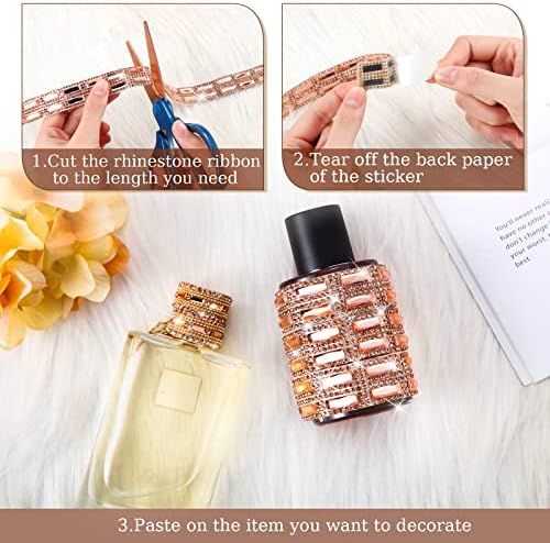 Xinnun 5 Rolls Rhinestone Ribbon,Champagne Gold,0.59 Inch,Mixed Style