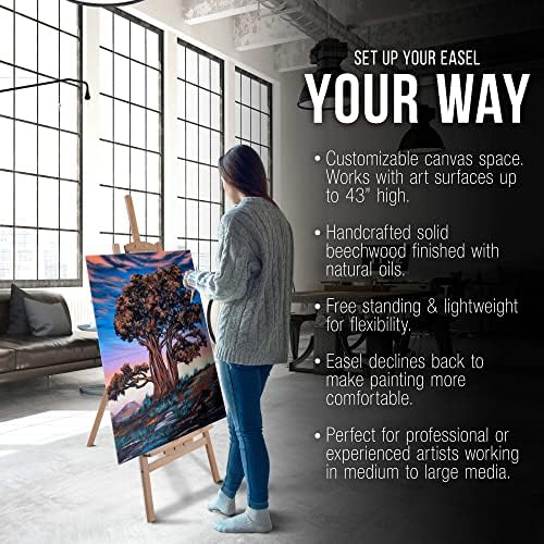 U.S. Art Supply 56" High Medium A-Frame Wood Easel, Lyre Style Studio Easel