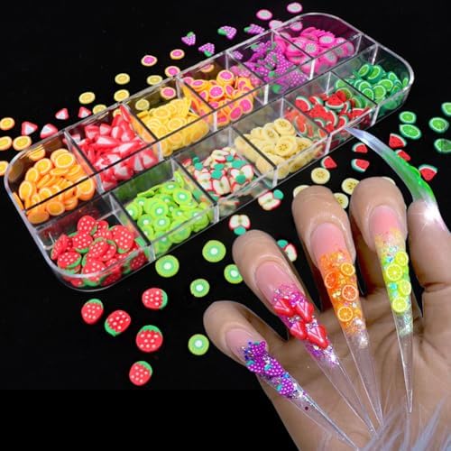 AKOAK 2 Boxes of Crystal Mash Clay Strip Flowers Fruit Slices Apples, Strawberries, Watermelons Nail Crafts Making, Decorations Scrapbook DIY Crafts