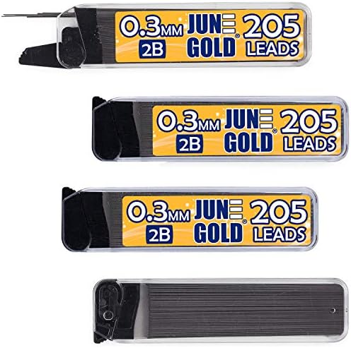 June Gold 0.3 mm, 820 Lead Refills, 2B, 4 Dispensers/w 205 Pieces Each