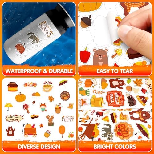 LINAYE Fall Stickers for Kids 24 Sheets 1580Pcs Autumn Leaves Stickers Bulk