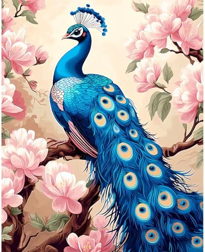 Natuyalo Paint by Number for Adults Beginners, Peacock Paint by Numbers Kits on Canvas, Animals Acrylic Painting Kits Adults' Paint-by-Number Kits for Home Wall Decor 16x20 inch