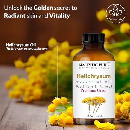 Majestic Pure Helichrysum Essential Oil for Diffuser - 1 fl oz | 100% Pure and Natural Essential Oils for Aromatherapy, Blend with Carrier Oil for Skin & Body Care, Massage, Helichrysum Oil