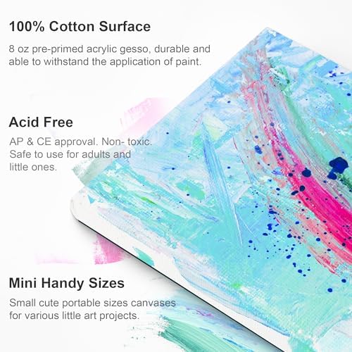 AUREUO Mini Magnetic Stretched Canvas 3x3 Inch / 24 Pack - Small Square Wrapped Canvas Board with Magnet Back, Art Gift Set Tiny Framed Bulk Pack Canvases for Painting & Craft