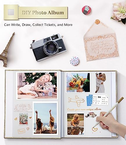 Artfeel Photo Album Self Adhesive Scrapbook Album for 3x5 4x6 5x7 8x10 Pictures,60 Pages Linen Cover with Display Window DIY Photo Book,Ideal Gifts for Family Travel Wedding Baby