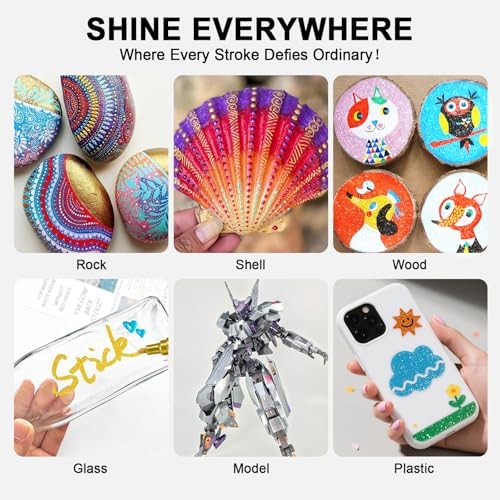 IVSUN Metallic Markers, 18 Colors Glitter Acrylic Gold Paint Pens | Super Golden Markers for Black Paper, Rock, Glass, Wood, Scrapbooking, Photo Albums, Card Making, DIY Crafts Supplies