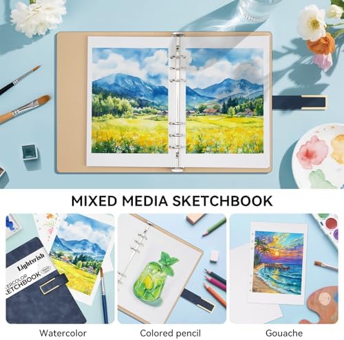 Lightwish Watercolor Sketchbook,100% Cotton Acid Free Watercolor Journal,450gsm Cold Press Watercolor Paper for Artists,Adults,Students,15 Sheets,5.8 * 8.2 Inches Paper