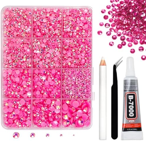 10000PCS Pink AB Rhinestones Bedazzling Gems 2/3/4/5/6MM Mix Sizes Resin Jelly Bedazzler Kit Flatback with Complete Tools for DIY, Nail, Art Craft for Girls Gift