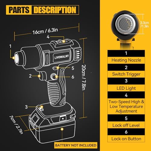 Cordless Heat Gun Compatible with Dewalt 20v Battery (Tool Only)