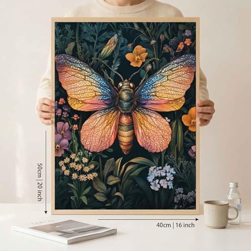 Amphol Paint by Numbers Kit for Adults - 16x20 In Moth DIY Paint by Numbers Kit for Beginners, Oil Painting Kit on Unframed Canvas Art for Home Wall Decor, Stress Relief with Acrylic Paint & 3 Brushes