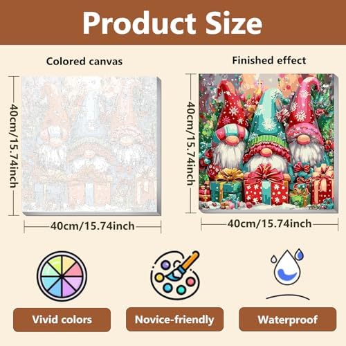 Reivworl Christmas Framed Paint by Numbers Kit for Adults with Wooden Easel, Gnome Paint by Numbers, Painting by Number for Home Decor 16X20 Inch with Gifts Box