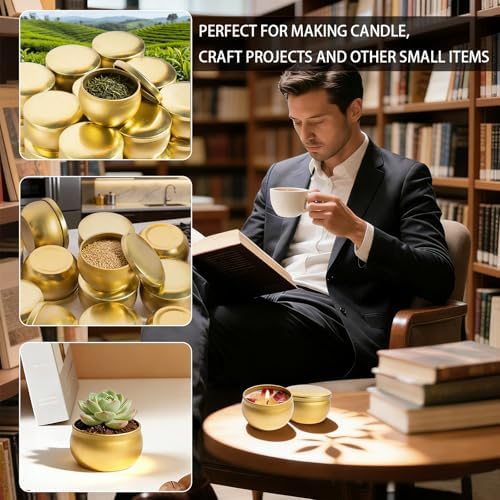 Candle Tins Bulk, 16 Packs 2.5 oz Empty Candle Jars for Making Candles, Metal Candle Tins with Lids, Candle Tin with Wicks, Wick Holders & Stickers for DIY Candle and Gifts (Gold)