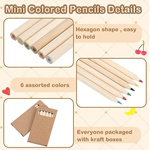 Ctosree 36 Packs Mini Colored Pencil Bulk 6 Per Box, Natural Wood, 3.5''