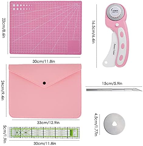 Abizarch Rotary Cutter Set - 45mm Rotary Fabric Cutter, A4 Cutting Mat, Self Healing Sewing Mats, Quilting Ruler and Fixing Clips, Craft Knife Set, Ideal for Crafting, Sewing, Patchworking