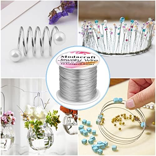 Modacraft 22 Gauge Silver Wire for Jewelry Making with Jewelry Pliers, Craft Wire Beading Wire Tarnish Resistant Copper Wire