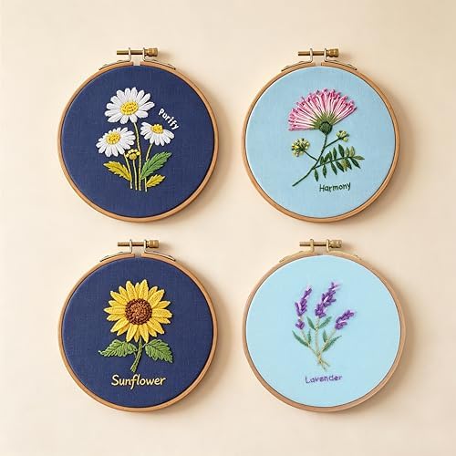 4 Pack Beginner Embroidery Kit for Adults with Tool & Instruction