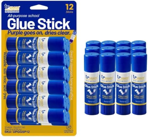 Upgrade Office Supply Glue Sticks, 6g, 12 Count, Purple Goes On Dries Clear