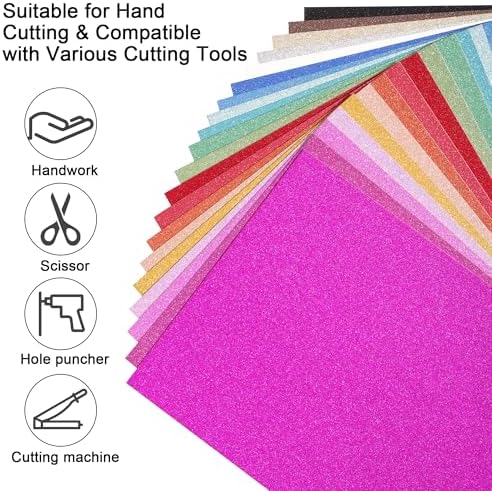 40 Sheets 20 Colors Glitter Cardstock 92lb Thick Sparkle Paper 8.5" x 11"