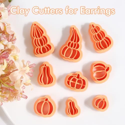 Puocaon Pumpkin Polymer Clay Cutters - 9 Pc Fall Earrings Clay Cutters for Jewelry, Thanksgiving