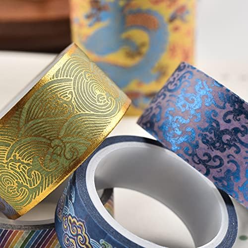 5 Rolls Washi Masking Tape 15/20/50 Mm Wide Set,Retro Style Dragon and Phoenix Decorative Craft Tapes,for DIY School Supplies,Gift Wrapping,Bullet Journals,B