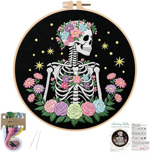 Louise Maelys Halloween Skeleton Floral DIY Embroidery Kit for Beginners