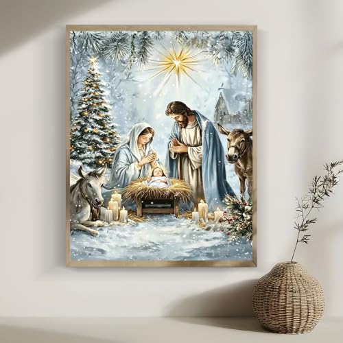 LKHMVCA Nativity Diamond Art Kits for Adults, 5D Diamond Painting Kits for Adults Beginners, DIY Full Round Drill Diamond Dot Painting Gem Art Kits for Adult, Home Wall Decor 11.8x15.7 Inch