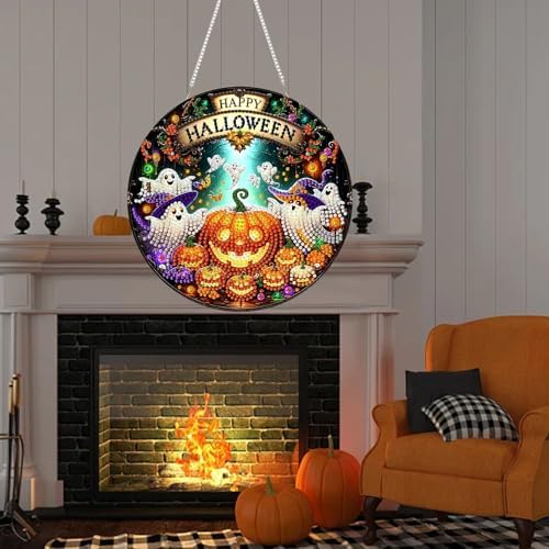 RYMILIE Halloween Diamond Art Kits for Adults Ghost Pumpkin 8x8inch