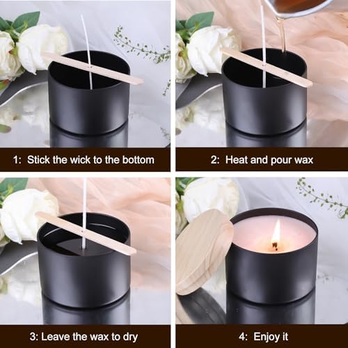 CONNOO 24 Pack - 12pcs 8oz & 12pcs 4oz Black Candle Tins with Lids