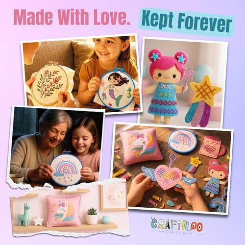2-in-1 Cross Stitch & Embroidery Kit for Kids - 8 Beginner Projects