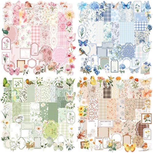 400Pcs Floral Scrapbook Supplies Kit,Junk Journal Supply for Beginner