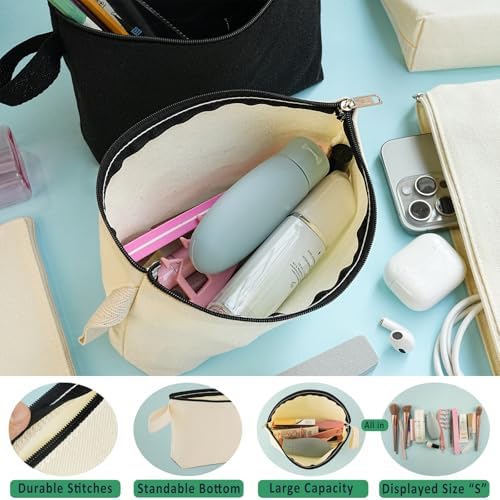 Canvas Zipper Pouch Bulk, Blank DIY Craft Case Blank Makeup Bag, Canvas Pencil Pouch Cosmetic Bag Multi-Purpose Travel Toiletry Zipper Bags (Beige, S, 9x4.7x1.5'')