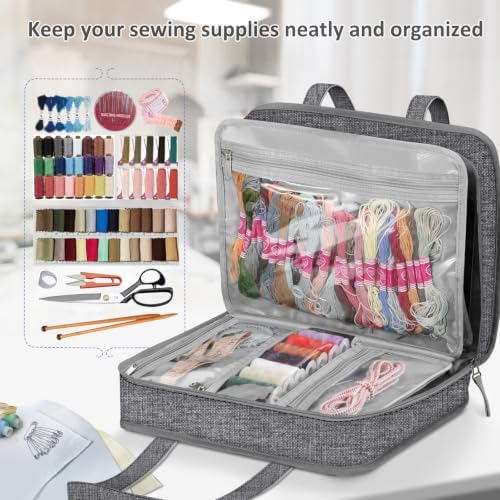 FINPAC Sewing and Craft Supplies Storage Tote Bag with Clear Pockets