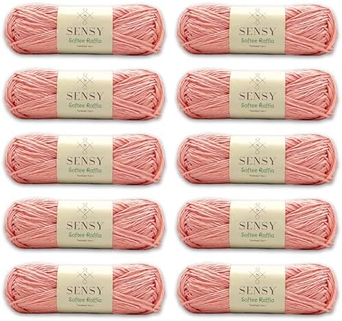 S Sensy Softee Raffia - Polyester Raffia Yarn 10 Skeins Baby Pink 109 Yards